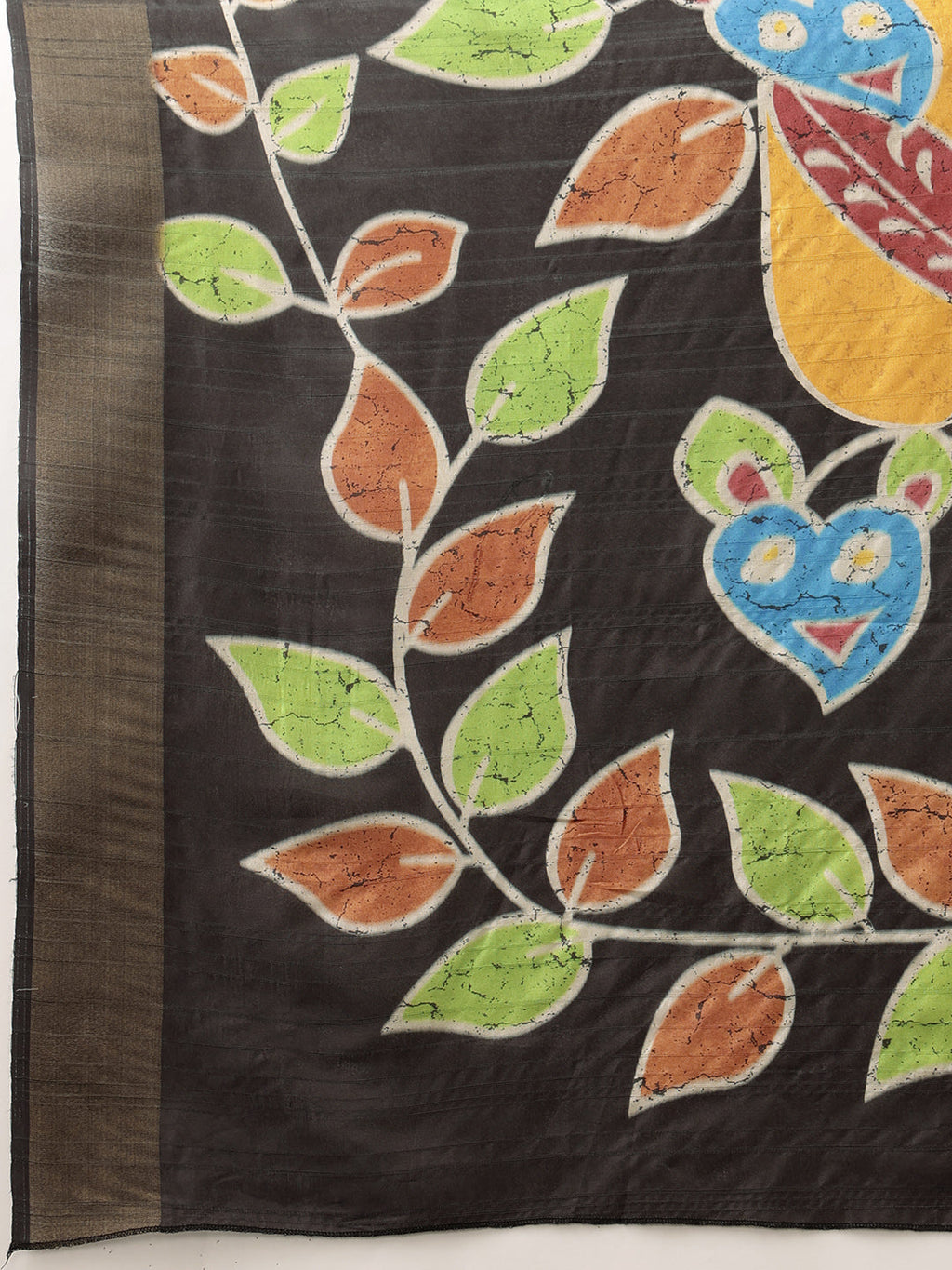 Mustard Ikkat Kotha Silk Saree with Floral Digital Print