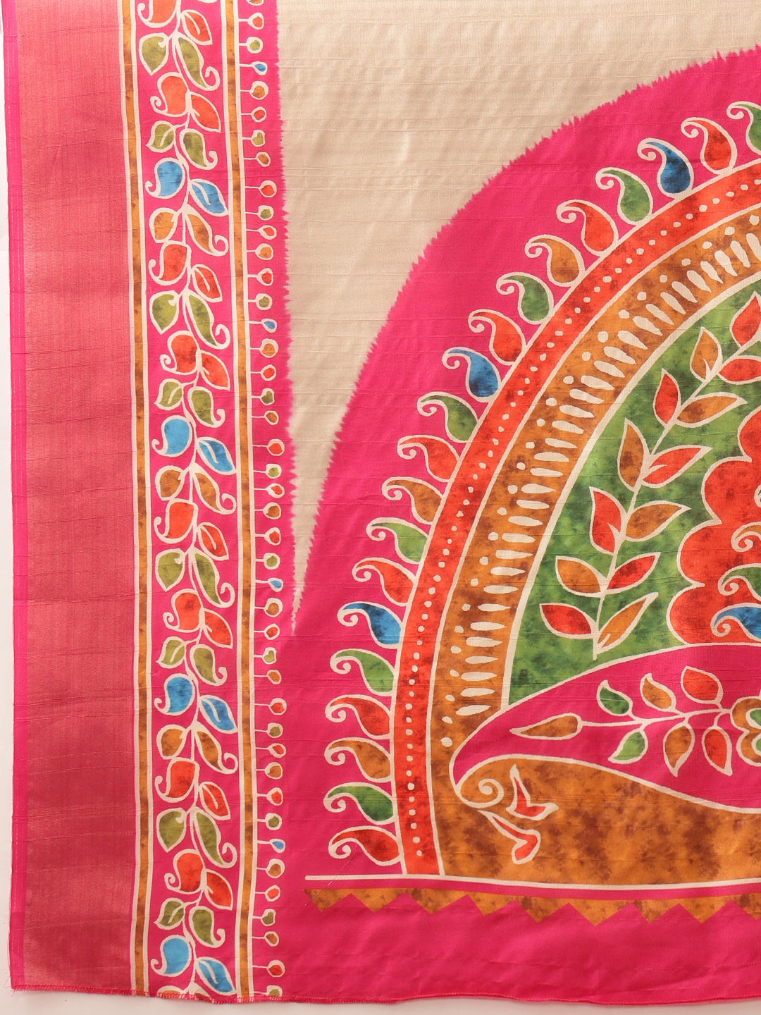 Beige Ikkat Kotha Silk Floral Digital Print Saree