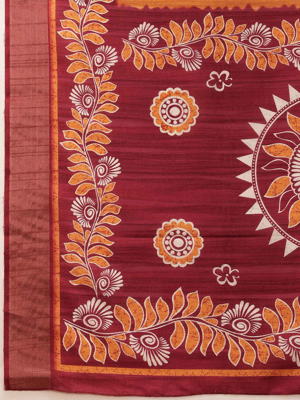 Off White Ikkat Kotha Silk Floral Digital Print Saree
