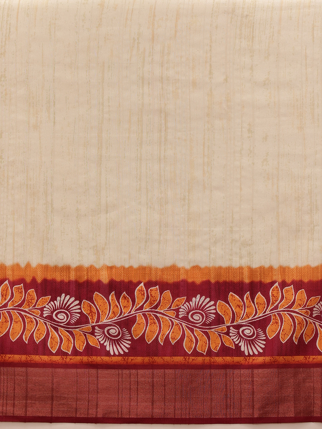 Off White Ikkat Kotha Silk Floral Digital Print Saree