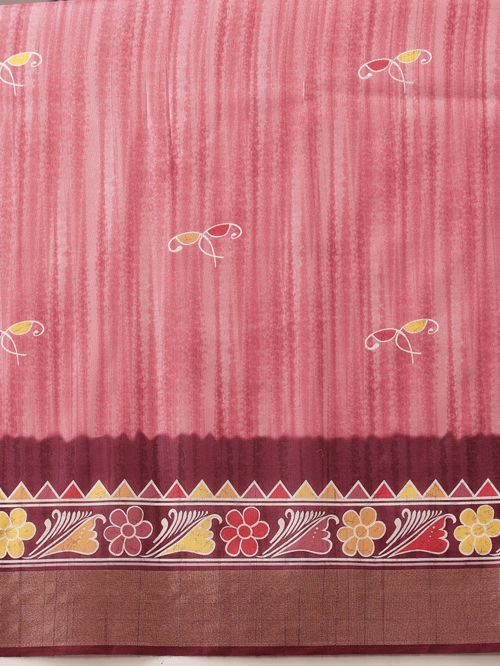 Pink Ikkat Kotha Silk Saree with Floral Digital Print
