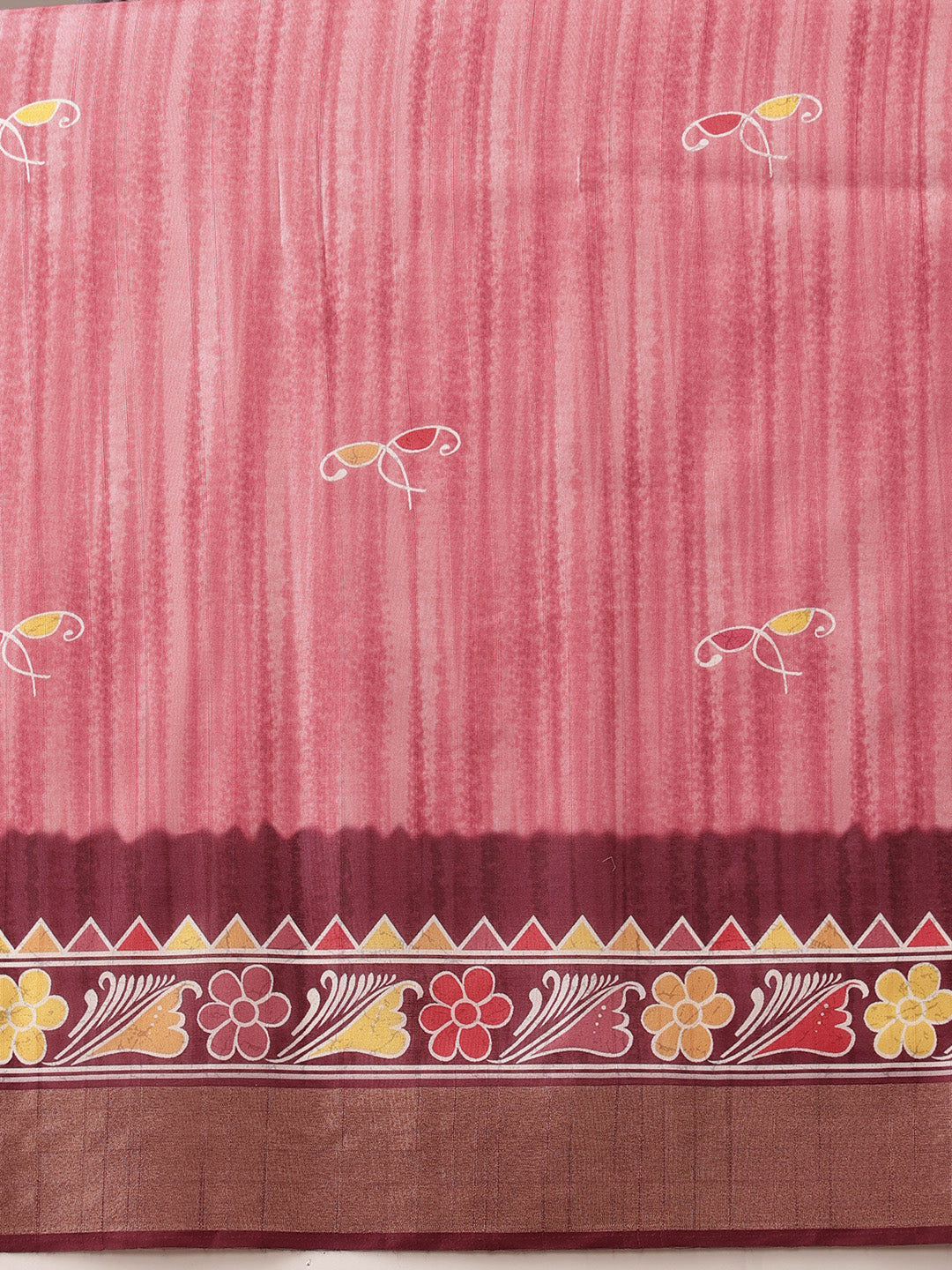 Pink Ikkat Kotha Silk Saree with Floral Digital Print