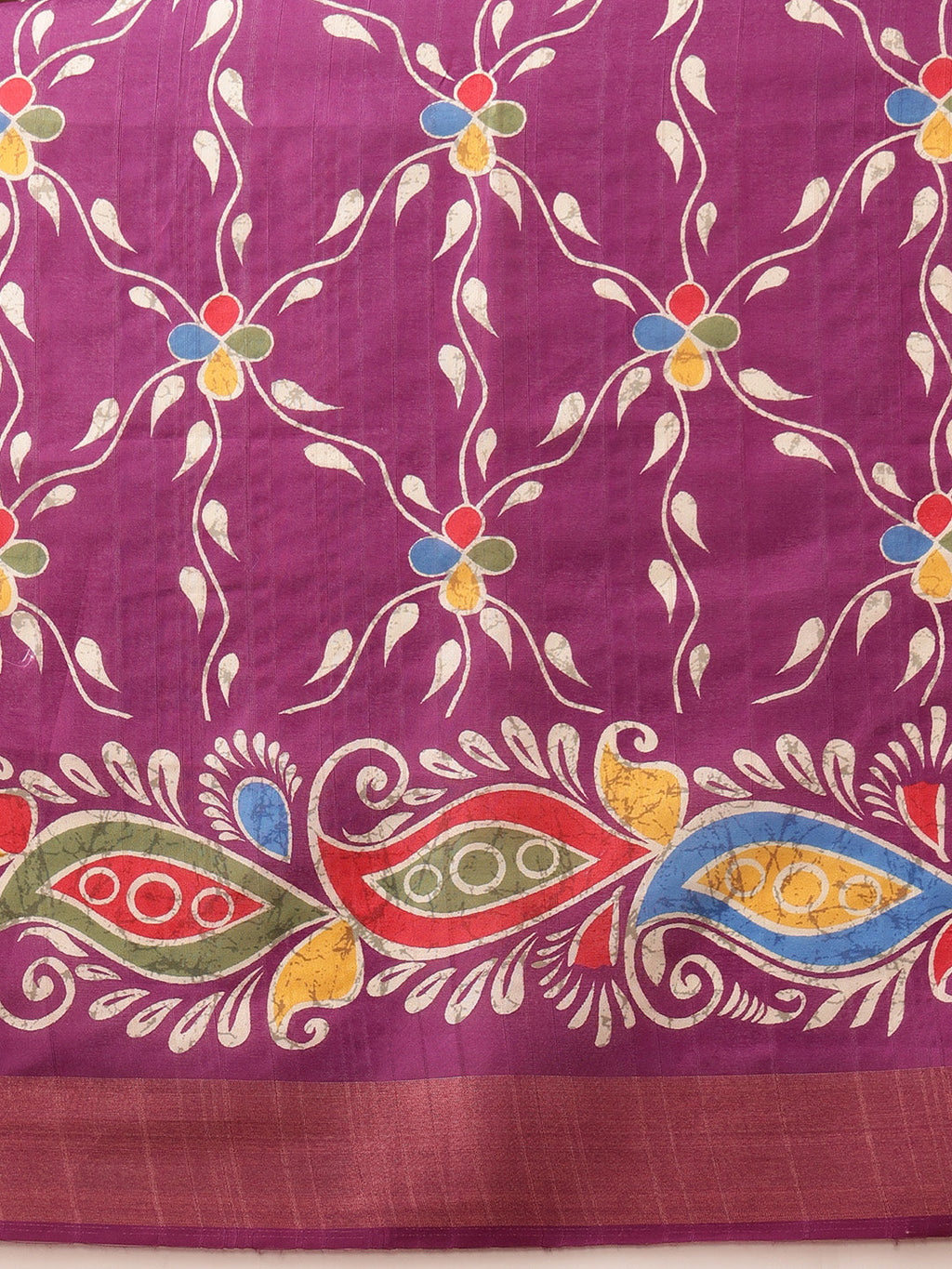 Purple Ikkat Kotha Silk Floral Digital Print Saree