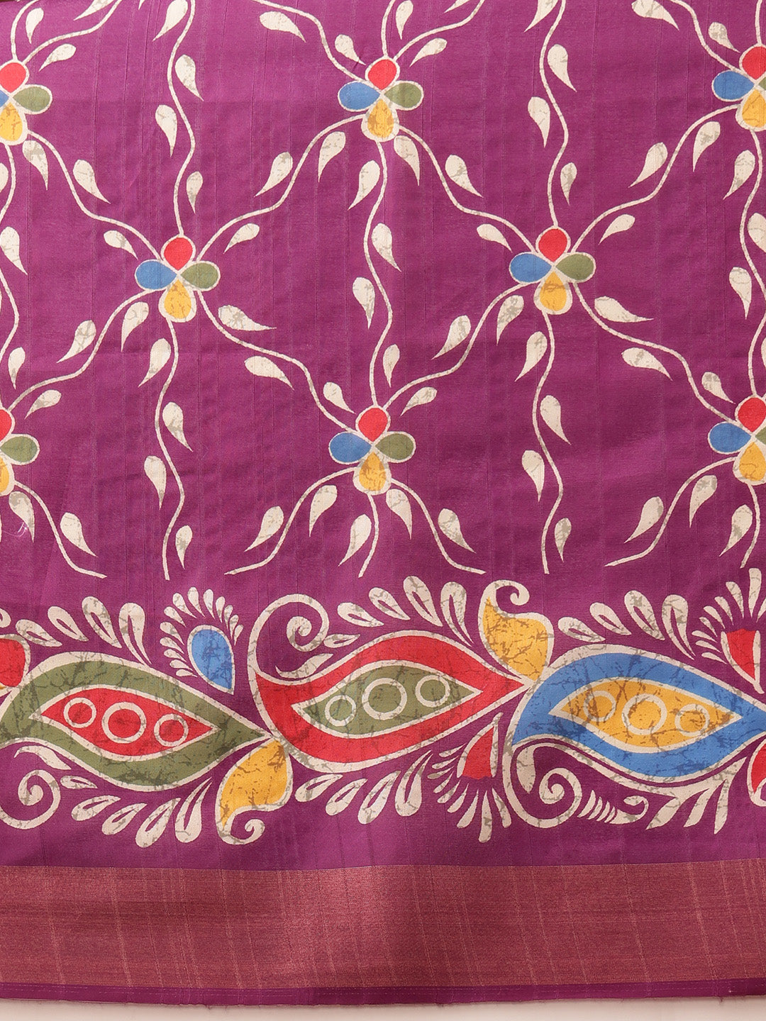 Purple Ikkat Kotha Silk Floral Digital Print Saree