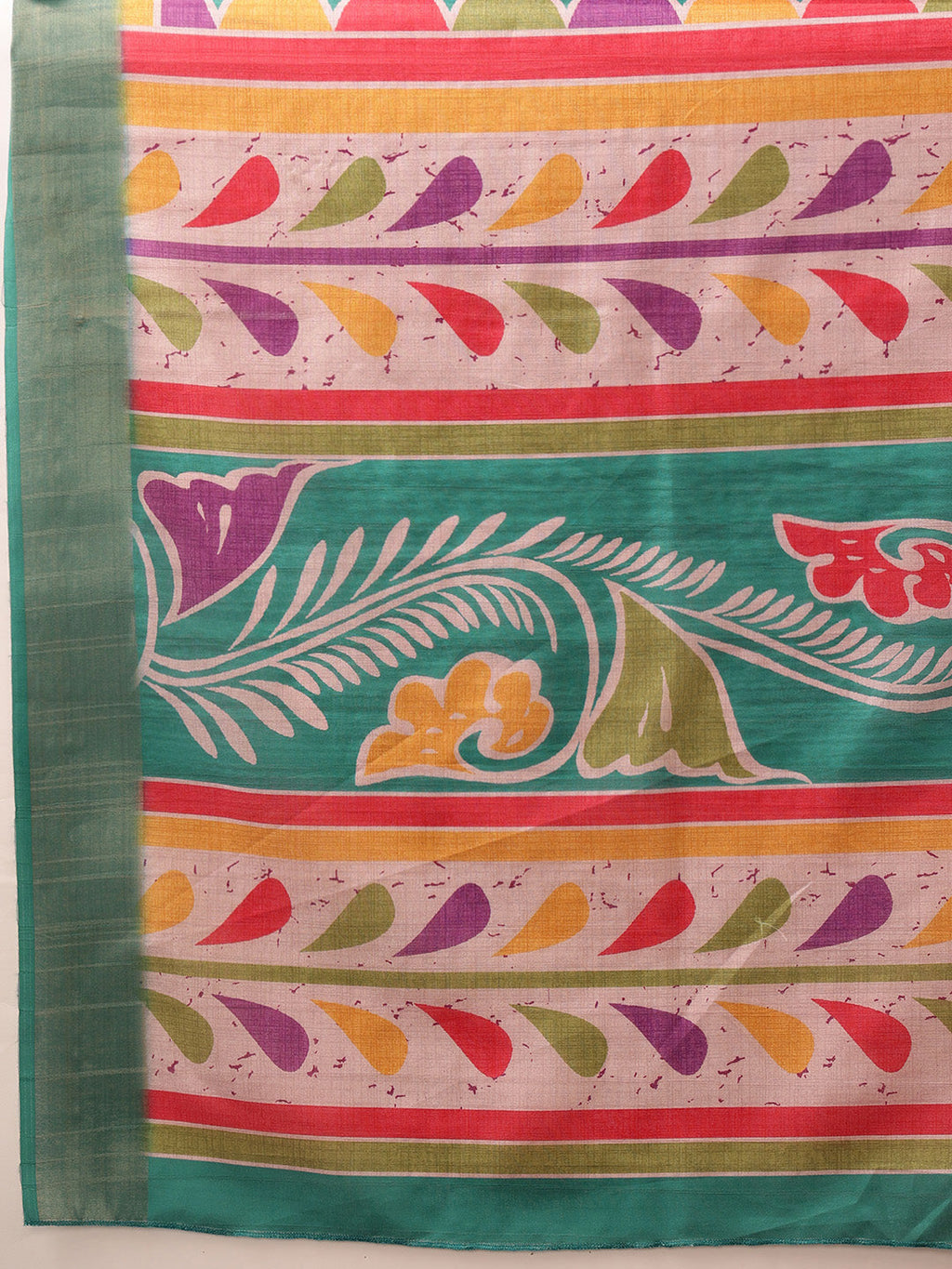 Teal Ikkat Kotha Silk Saree with Floral Digital Print