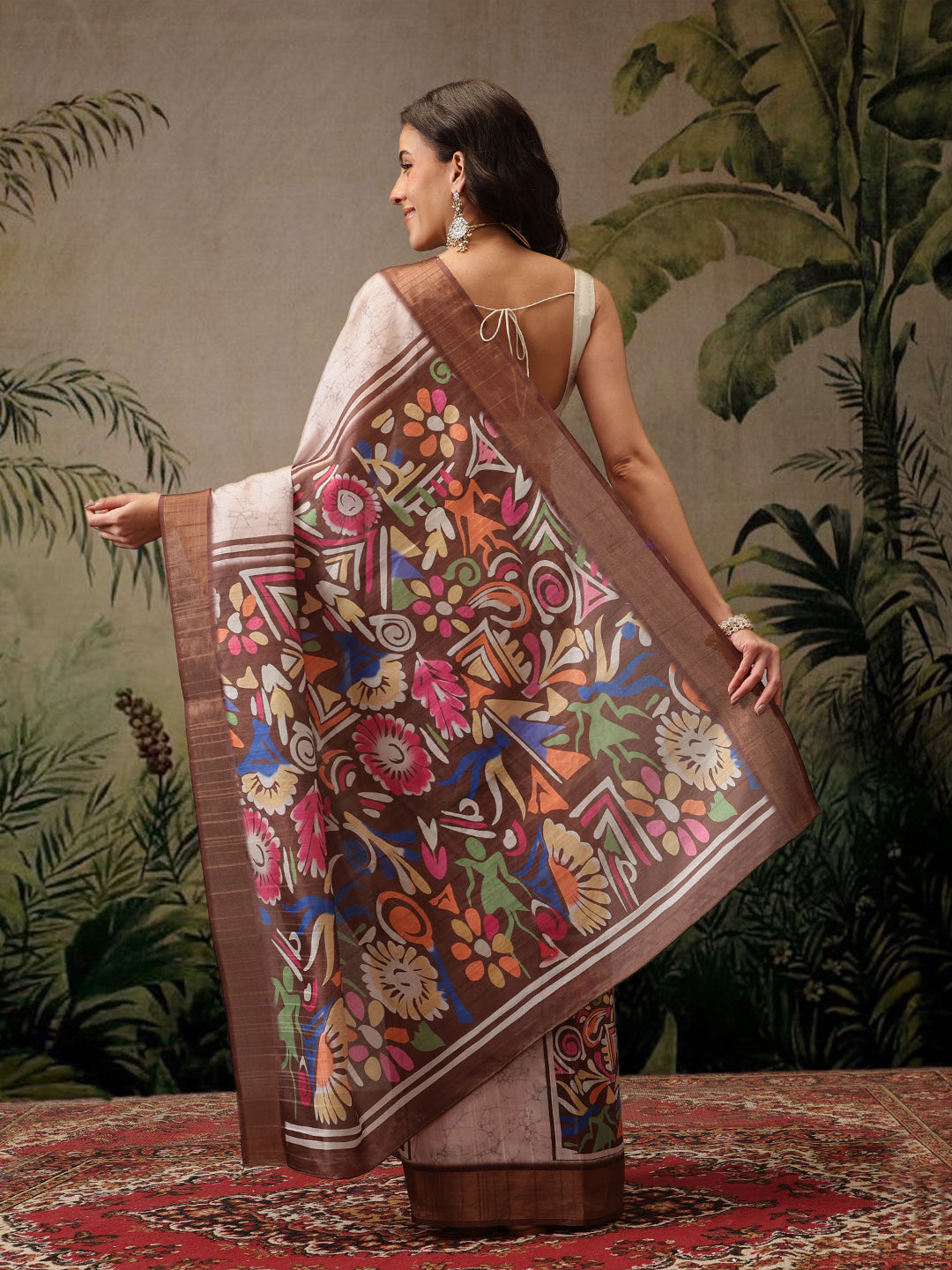 Multi Floral Digital Printed Banarasi Silk Blend Saree