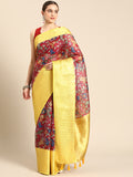 Maroon Munga silk saree with vibrant digital floral print and unstitched blouse