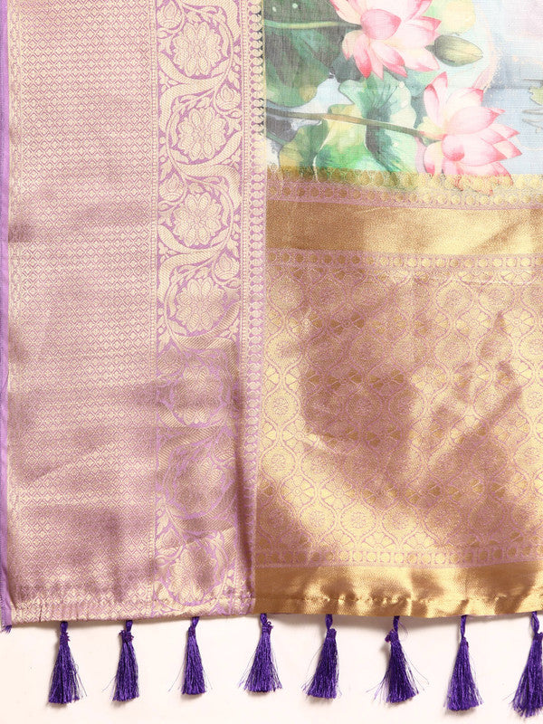 Multicolor Munga Silk Floral Print Saree with Blouse Piece