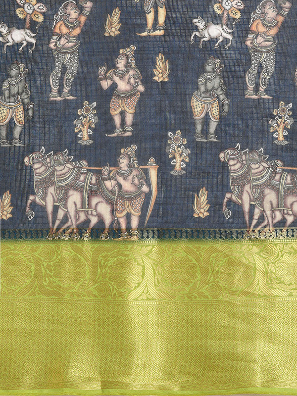 Gray Munga Silk Digital Print Floral Saree with Unstitched Blouse