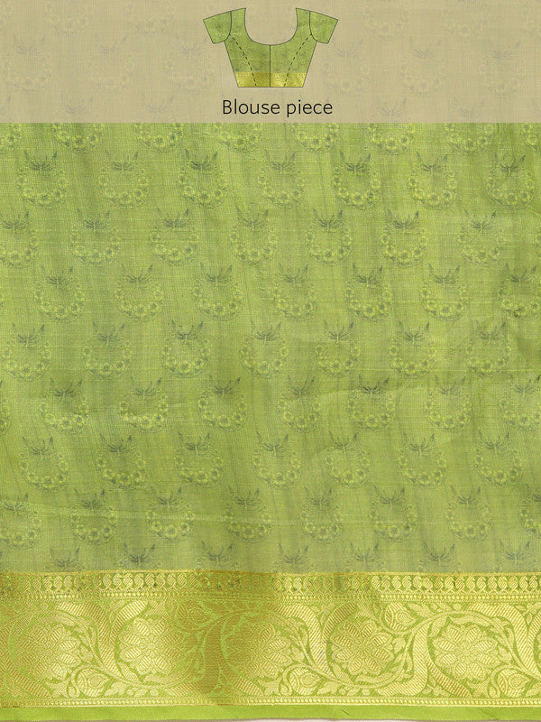 Gray Munga Silk Digital Print Floral Saree with Unstitched Blouse