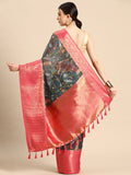 Gray Munga Silk Saree with Floral Digital Print