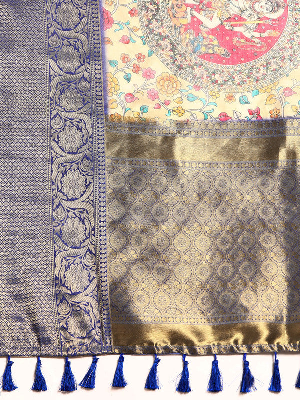 Beige Munga Silk Saree with Floral Digital Print Patterns
