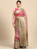 Beige Munga Silk saree with delicate floral print and matching unstitched blouse