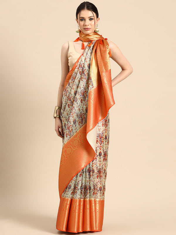 Multicolor Munga Silk saree with abstract digital print and unstitched blouse piece