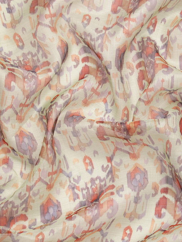 Multicolor Munga Silk Abstract Print Saree with Unstitched Blouse