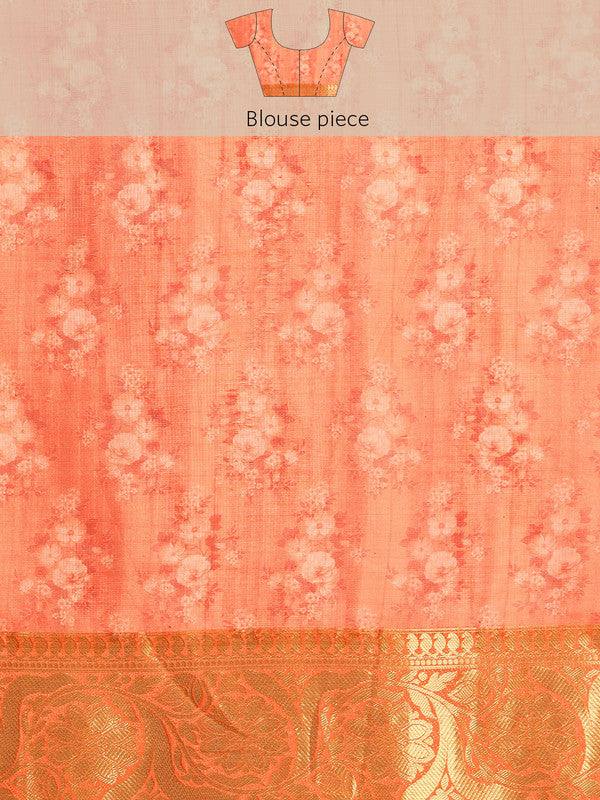 Multicolor Munga Silk Abstract Print Saree with Unstitched Blouse