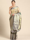 Olive Munga Silk saree with intricate Kalamkari digital print and unstitched blouse