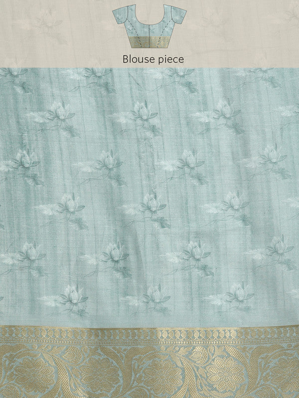 Peach Munga Silk Saree with Animal Print and Unstitched Blouse
