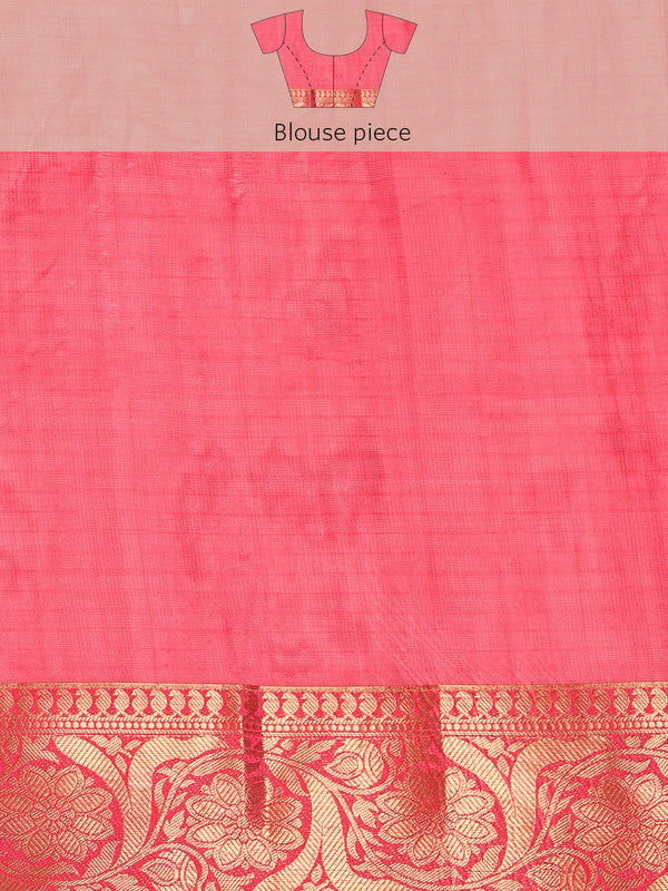 Off White Munga Silk Saree with Animal Print and Unstitched Blouse