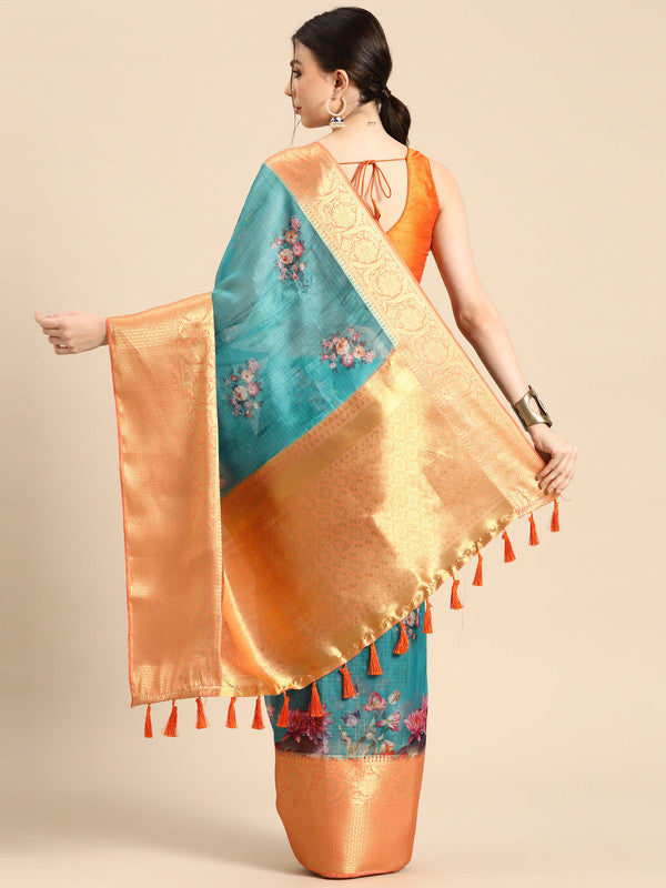 Off White Munga Silk Saree with Digital Animal Print