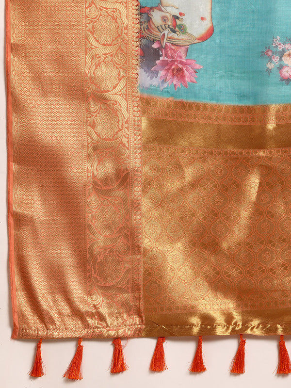 Off White Munga Silk Saree with Digital Animal Print