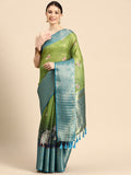 Gray Munga Silk saree featuring a traditional Bandhani digital print