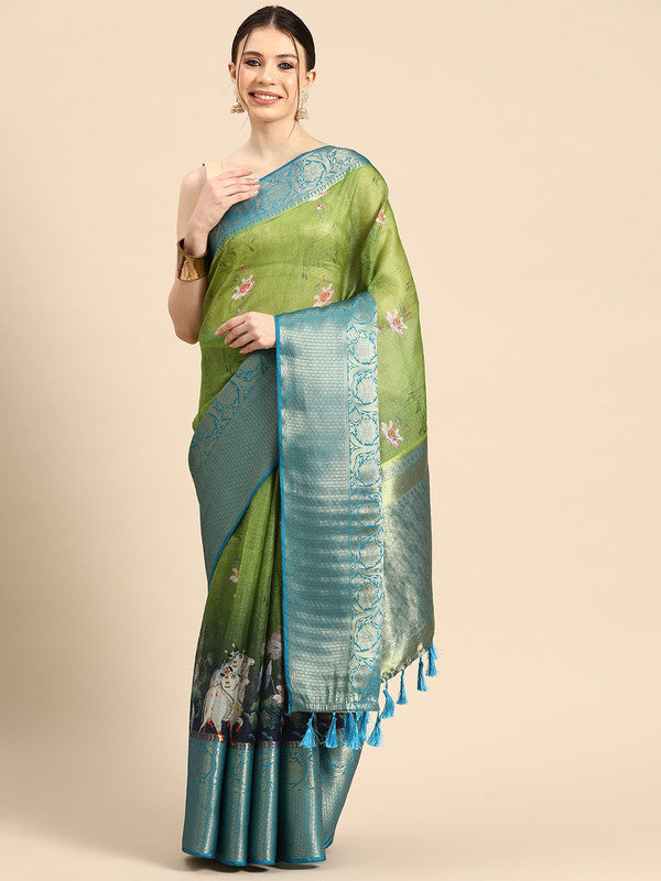 Gray Munga Silk saree featuring a traditional Bandhani digital print