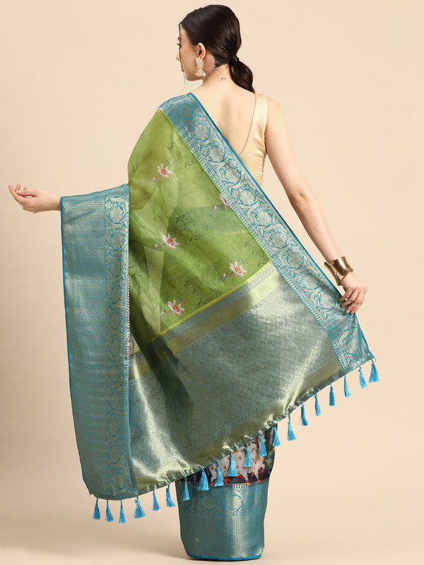 Gray Munga Silk Digital Print Bandhani Saree with Blouse