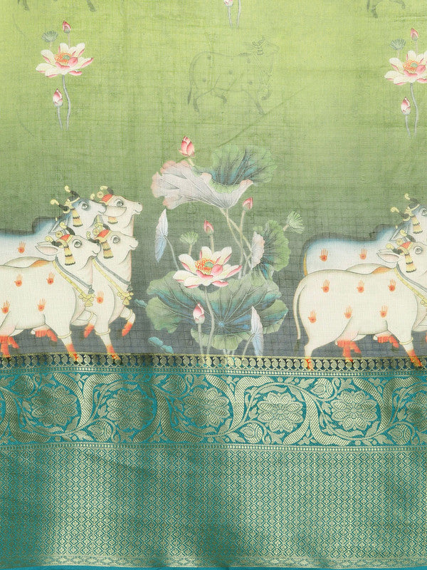 Gray Munga Silk Digital Print Bandhani Saree with Blouse