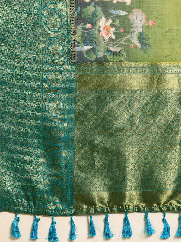 Gray Munga Silk Digital Print Bandhani Saree with Blouse