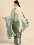 Green Munga Silk Saree with Digital Animal Print & Unstitched Blouse