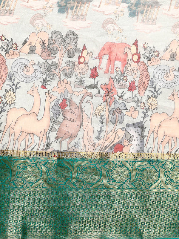 Gray Munga Silk Saree with Modern Animal Print