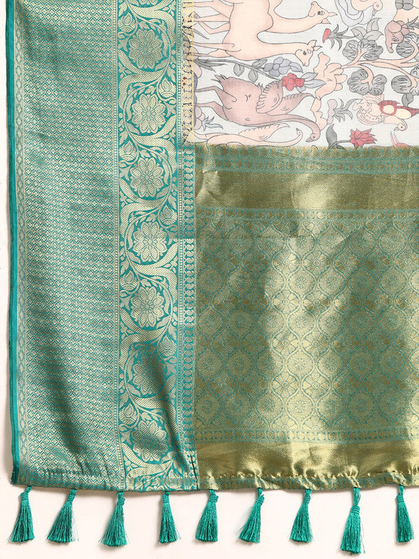 Gray Munga Silk Saree with Modern Animal Print