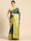 Dark blue Munga Silk saree with a beautiful digital floral pattern.