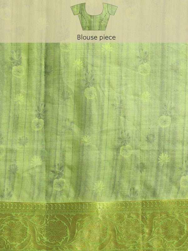 Dark Blue Munga Silk Saree with Floral Print and Unstitched Blouse