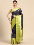 Navy Blue Munga Silk saree with digital animal print and matching unstitched blouse piece