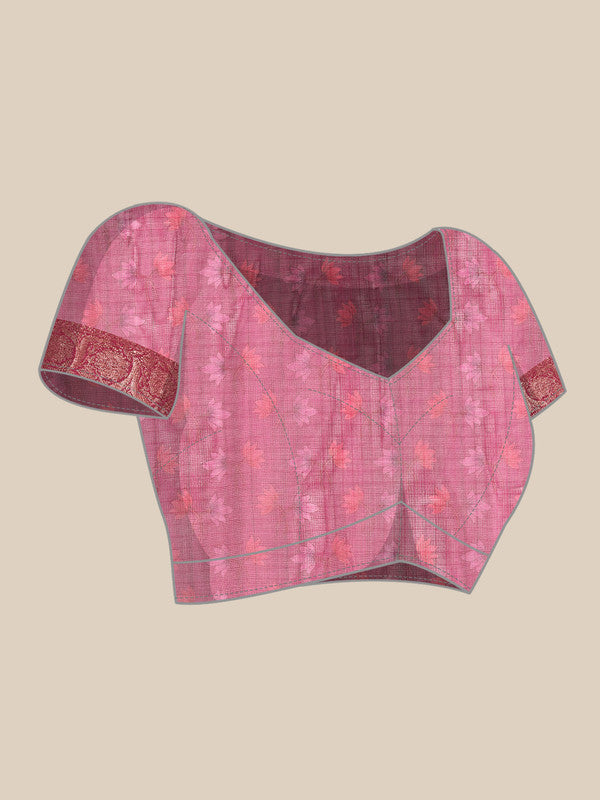 Beige Munga Silk Saree with Animal Print and Unstitched Blouse