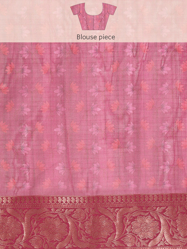 Beige Munga Silk Saree with Animal Print and Unstitched Blouse