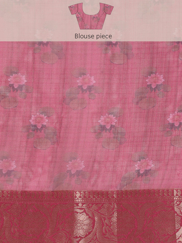 Turquoise Munga Silk Digital Print Floral Saree with Blouse