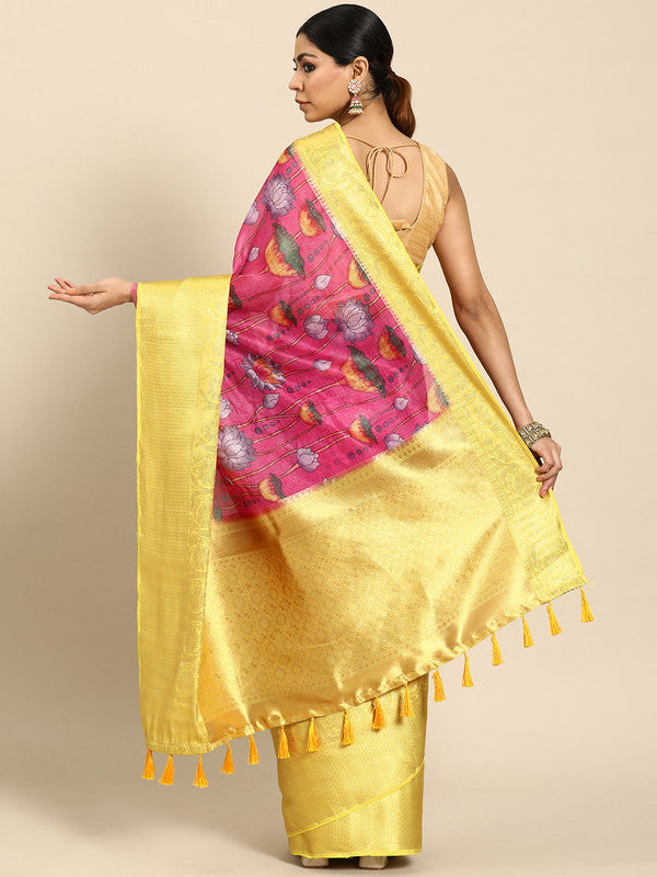 Pink Munga Silk Animal Print Digital Print Saree