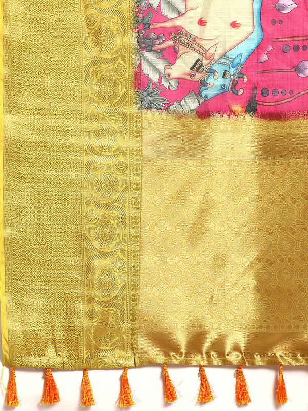 Pink Munga Silk Animal Print Digital Print Saree