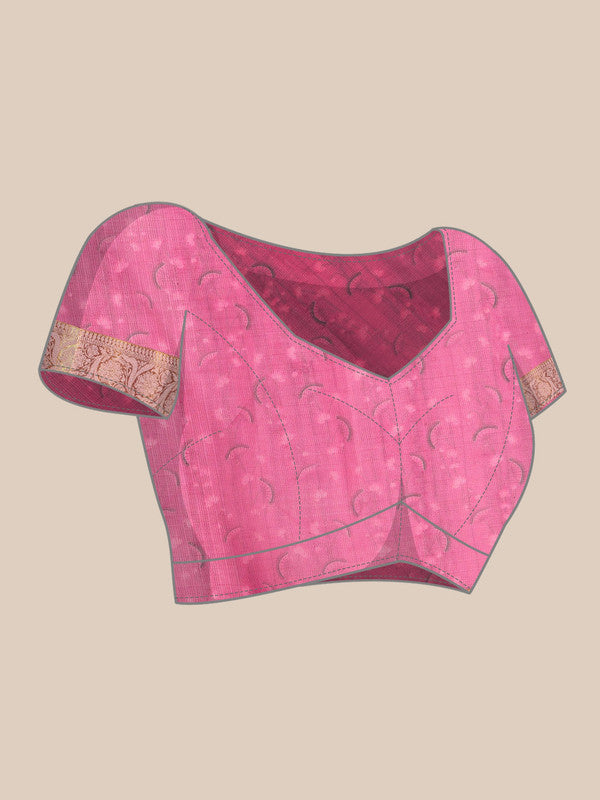 Turquoise Munga Silk Saree with Animal Print and Unstitched Blouse