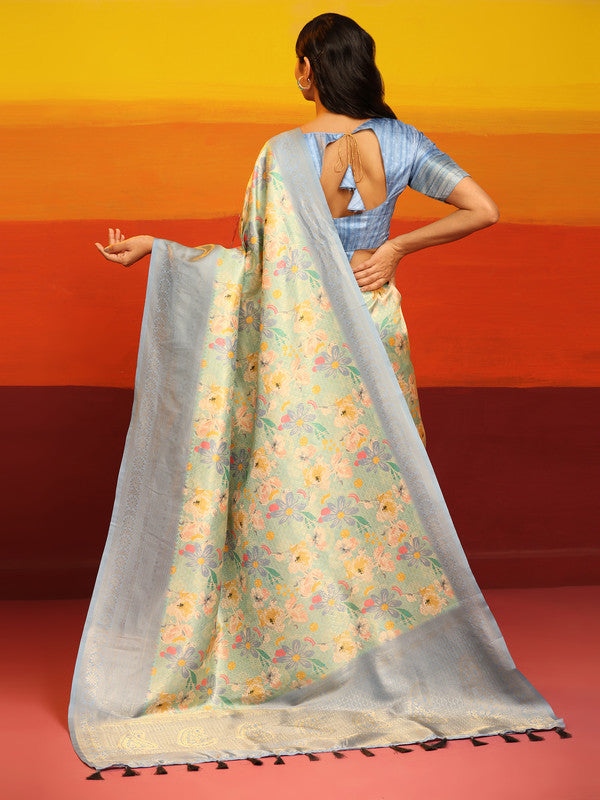 Gray Silk Blend Saree with Woven Zari Floral Design