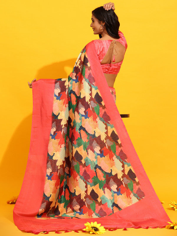 Pink Silk Blend Saree with Woven Zari Floral Design