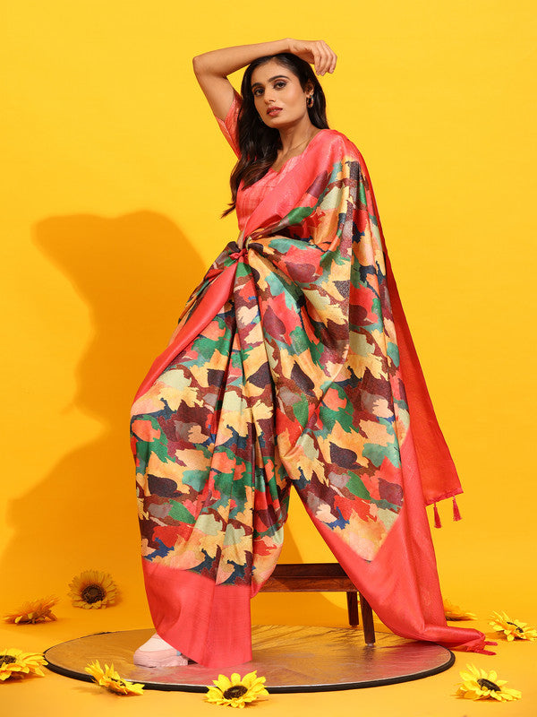 Pink Silk Blend Saree with Woven Zari Floral Design