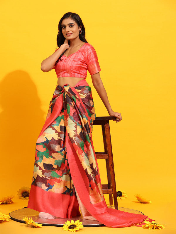 Pink Silk Blend Saree with Woven Zari Floral Design