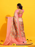 Pink Silk Blend Woven Zari Design Floral Saree with Blouse
