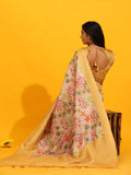 Yellow Silk Blend Saree with Floral Zari Weave & Blouse Piece