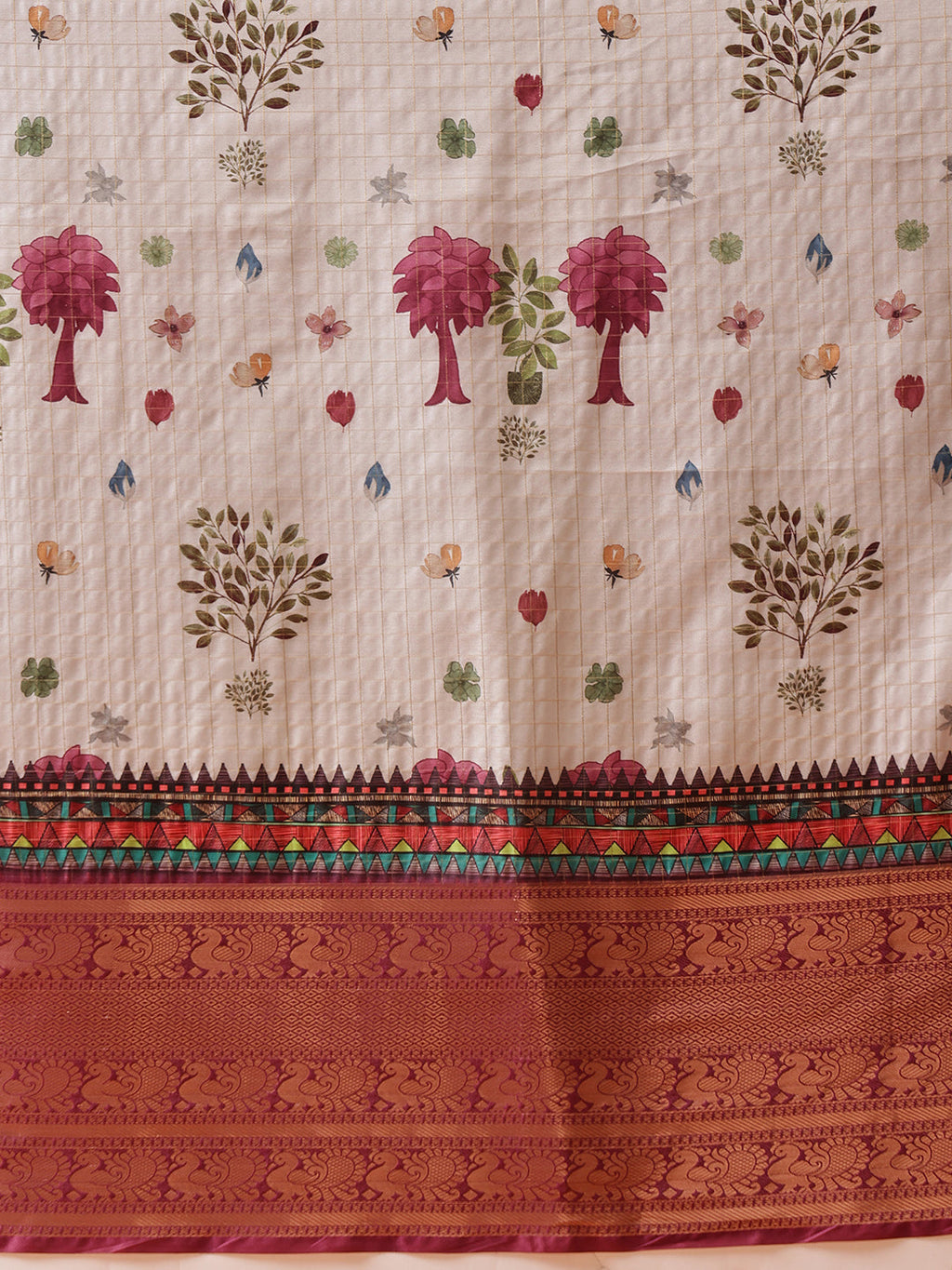 Grey Kanjeevaram Banarasi Silk Saree with Floral Digital Prints