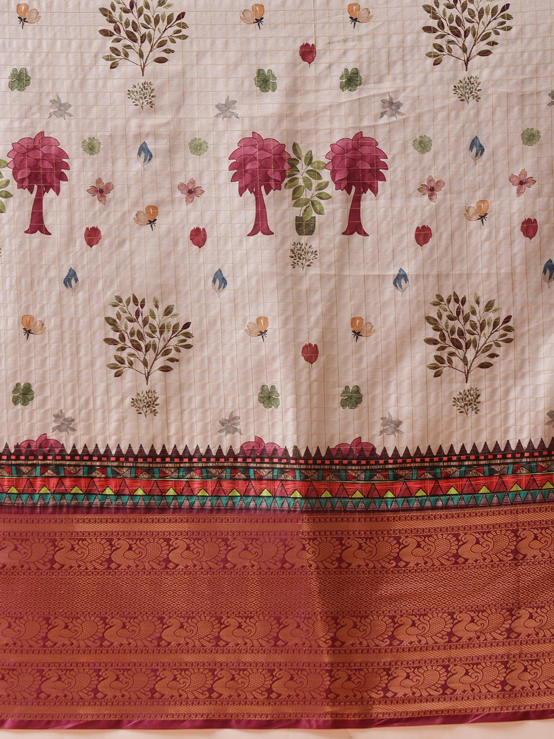 Grey Kanjeevaram Banarasi Silk Saree with Floral Digital Prints
